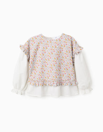 Blusa Combinada de Algodón Floral para Niña, Multicolor