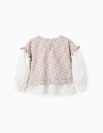 Blusa Combinada de Algodón Floral para Niña, Multicolor