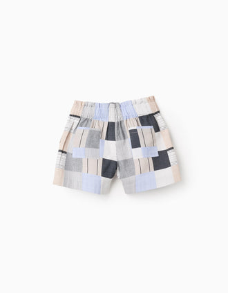 Pantalón Corto de Algodón con Motivo para Niña 'B&S', Multicolor.