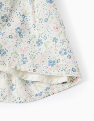 Cotton Floral Dress for Baby Girls, White/Blue/Pink/Green