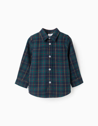 Camisa de Flanela com Xadrez para Bebé Menino 'B&S', Verde/Azul