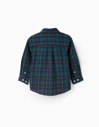 Camisa de Flanela com Xadrez para Bebé Menino 'B&S', Verde/Azul