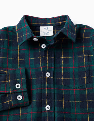 Camisa de Flanela com Xadrez para Bebé Menino 'B&S', Verde/Azul