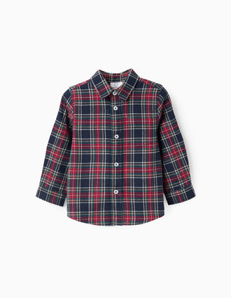 Camisa de Flanela com Xadrez para Bebé Menino 'B&S', Vermelho/Azul