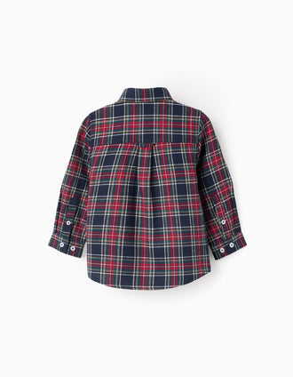 Camisa de Flanela com Xadrez para Bebé Menino 'B&S', Vermelho/Azul