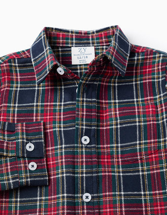 Camisa de Flanela com Xadrez para Bebé Menino 'B&S', Vermelho/Azul
