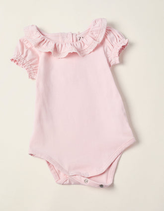 Body + Saia de Peito com Folhos para Recém-Nascida, Rosa/Azul