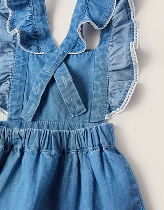 Body + Saia de Peito com Folhos para Recém-Nascida, Rosa/Azul