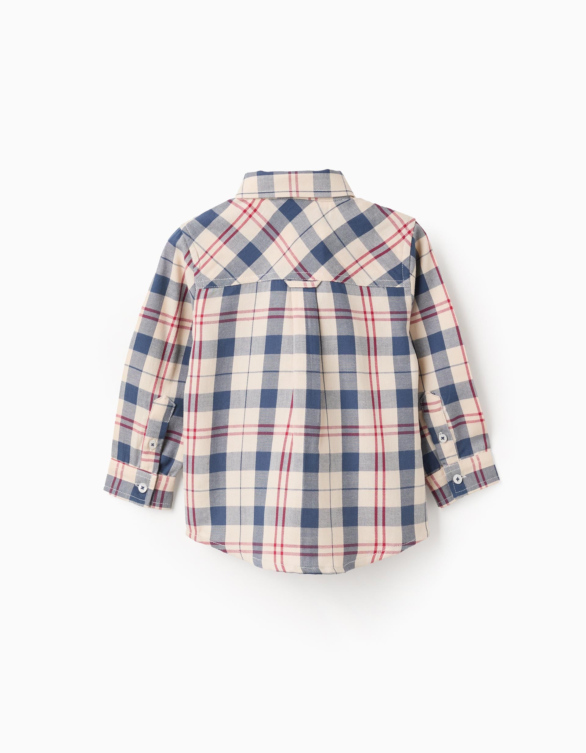 Camisa de algodão com xadrez 'B&S' para bebé menino, bege/azul/vermelho