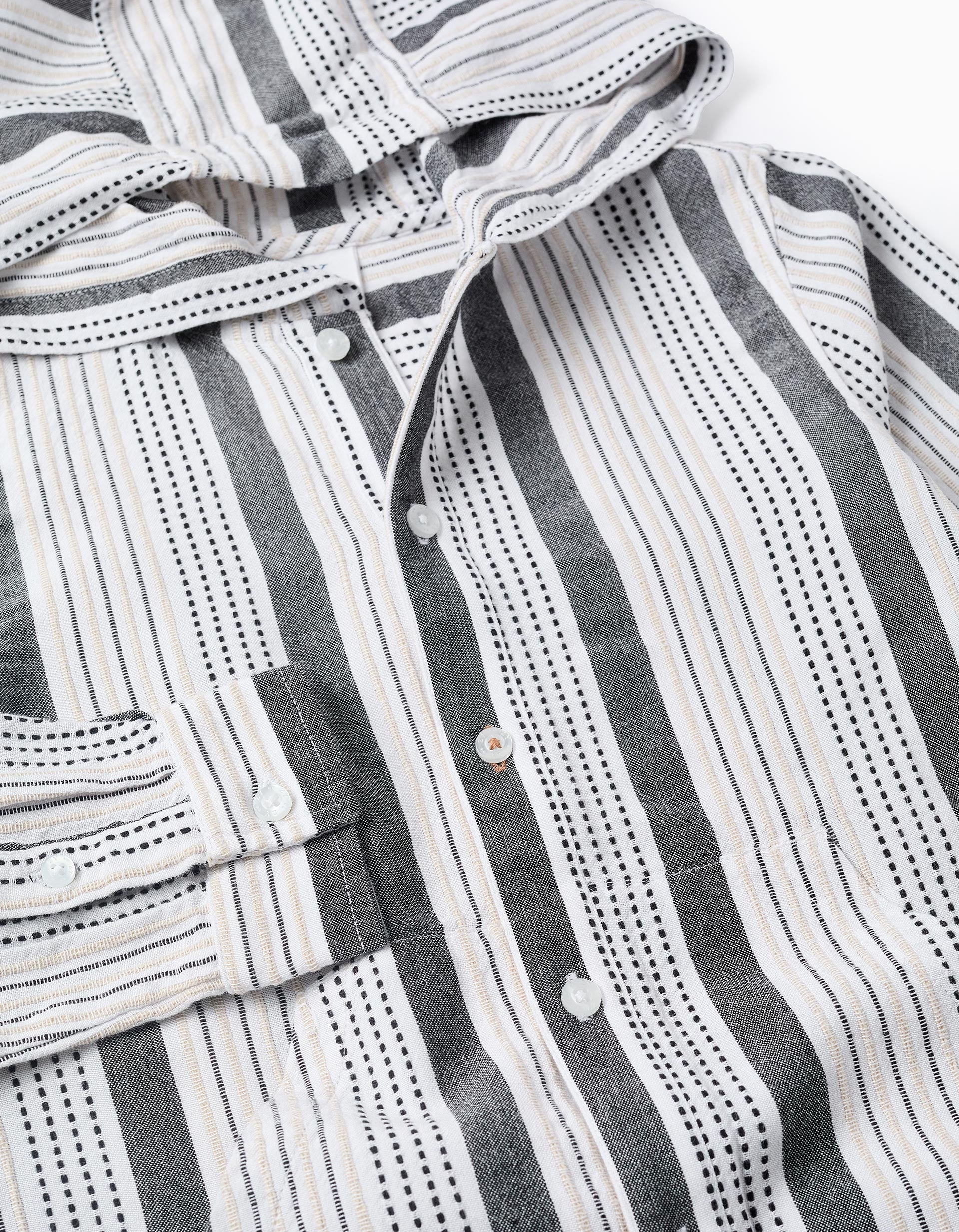 Hooded Shirt with Embossed Stripes for Boys, White/Beige/Grey