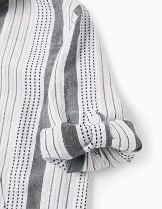 Camisa com Capuz com Riscas em Relevo para Menino, Branco/Bege/Cinza