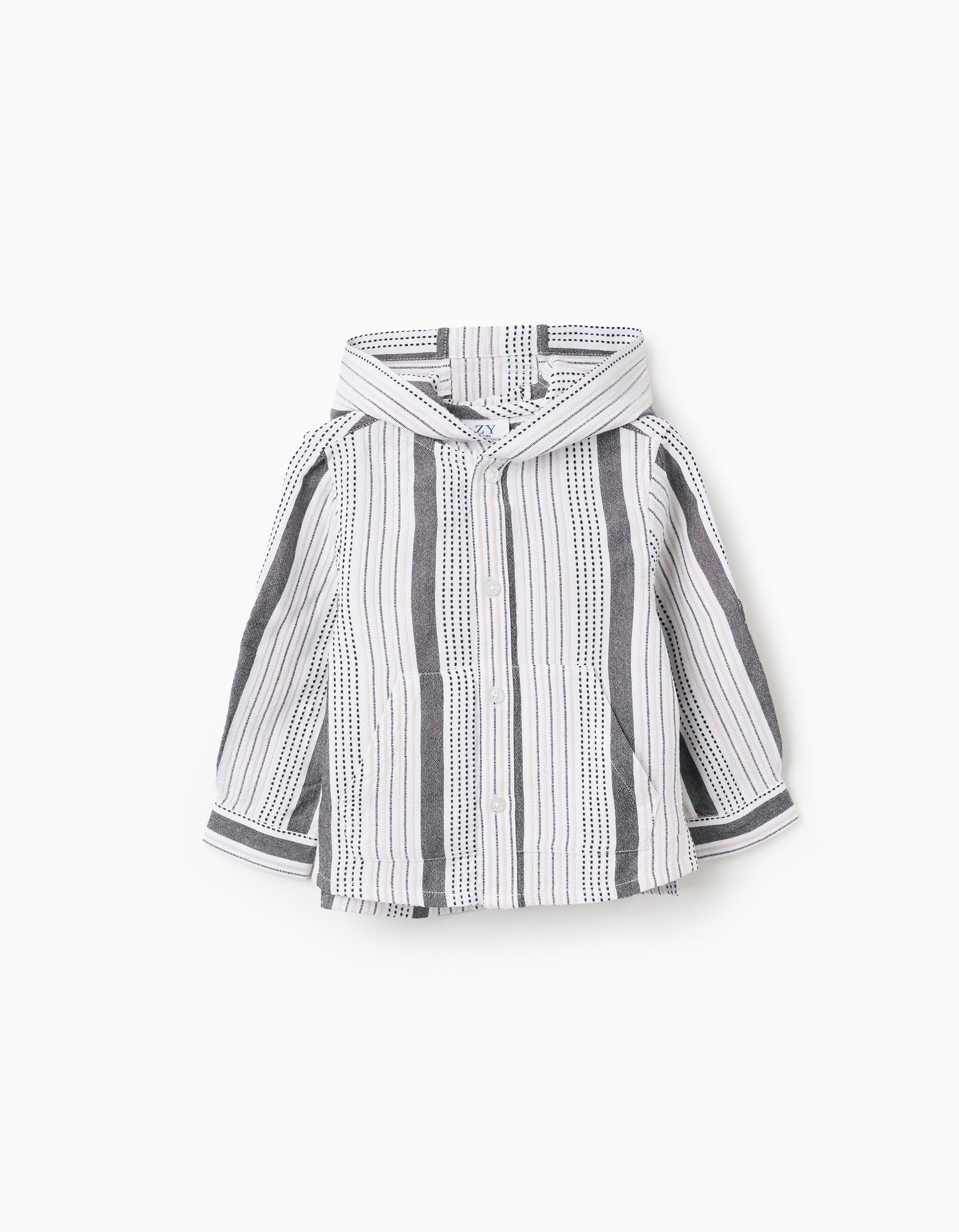 Hooded Shirt with Embossed Stripes for Baby Boys, Multicolour