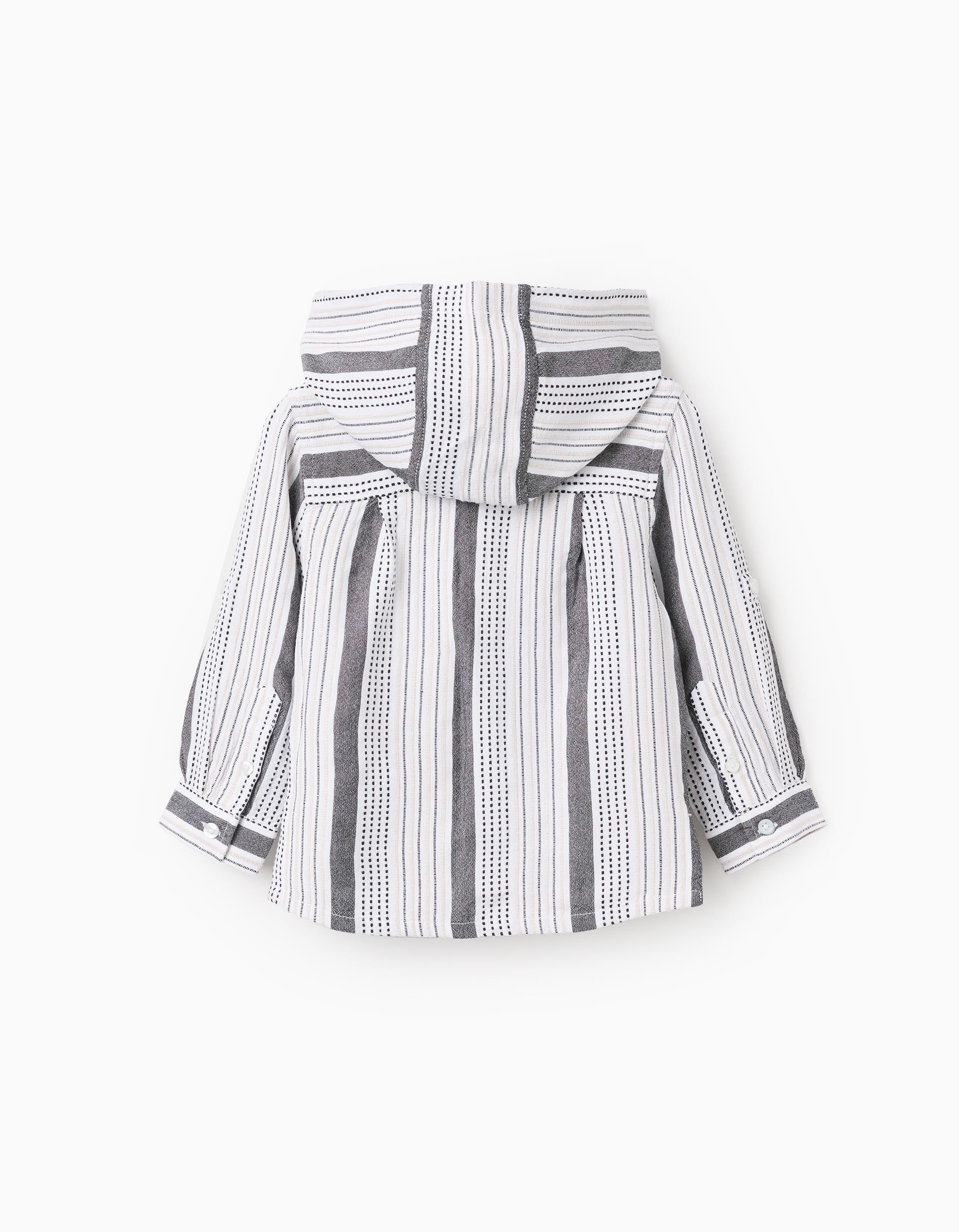 Hooded Shirt with Embossed Stripes for Baby Boys, Multicolour