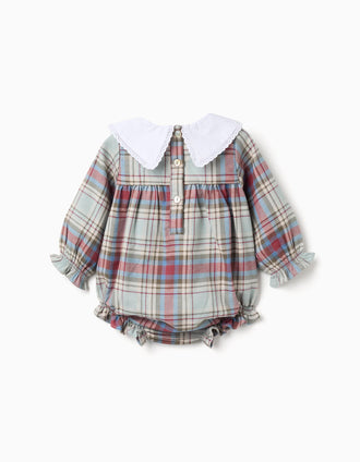 Macacão de algodão com xadrez 'B&S' para recém-nascida, multicolor