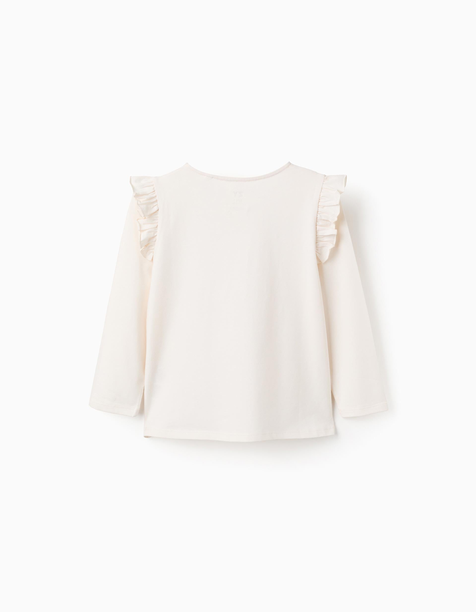 T-shirt de manga comprida com estampado em relevo para menina, bege