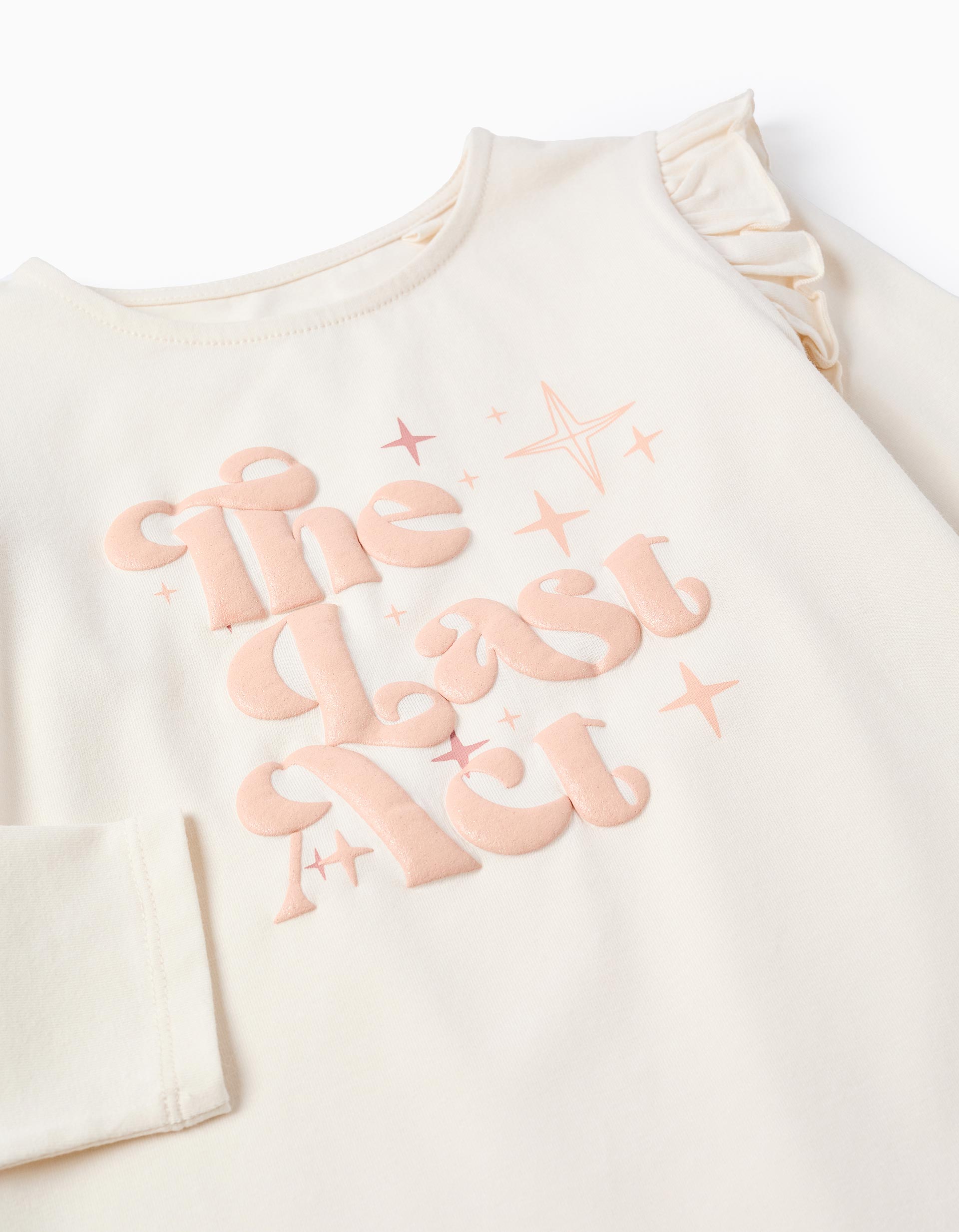 T-shirt de manga comprida com estampado em relevo para menina, bege