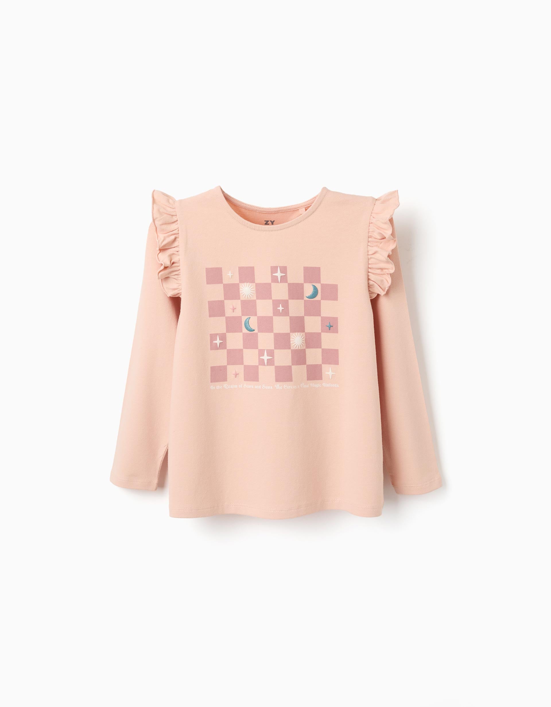 T-shirt de manga comprida com estampado em relevo para menina, rosa