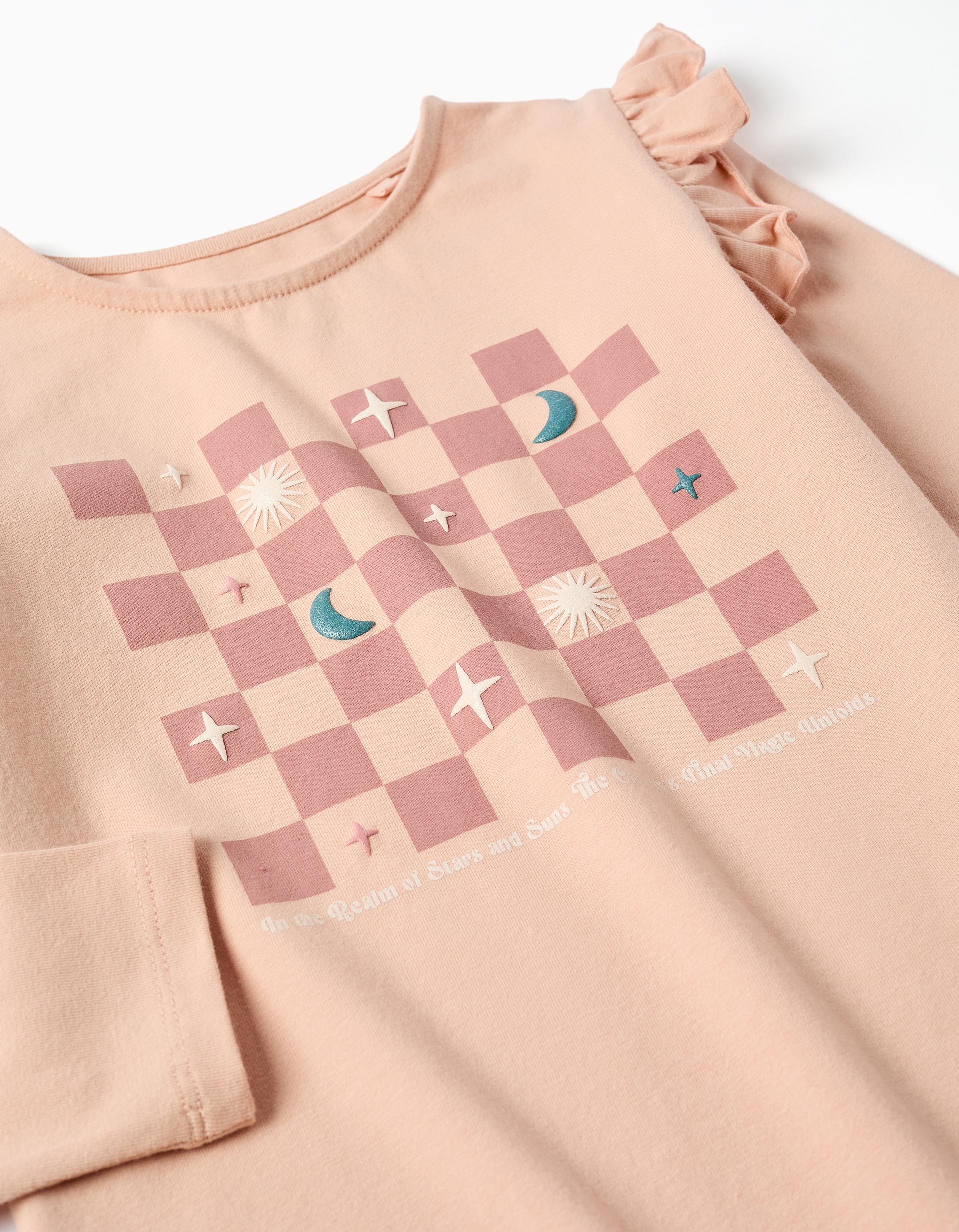 T-shirt de manga comprida com estampado em relevo para menina, rosa