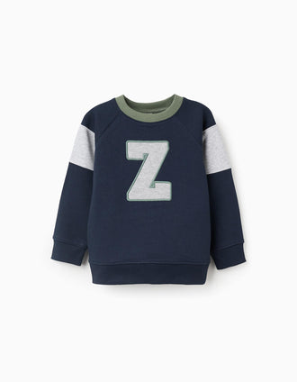Sweat Cardada para Menino 'Z', Azul-Escuro/Verde/Cinza