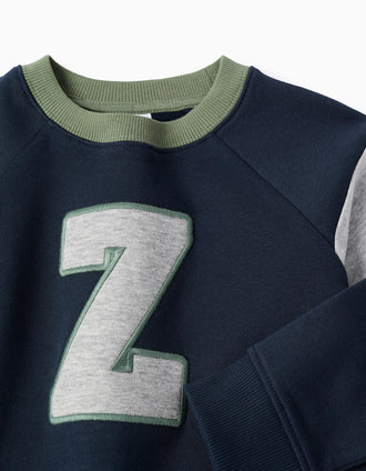 Sweat Cardada para Menino 'Z', Azul-Escuro/Verde/Cinza