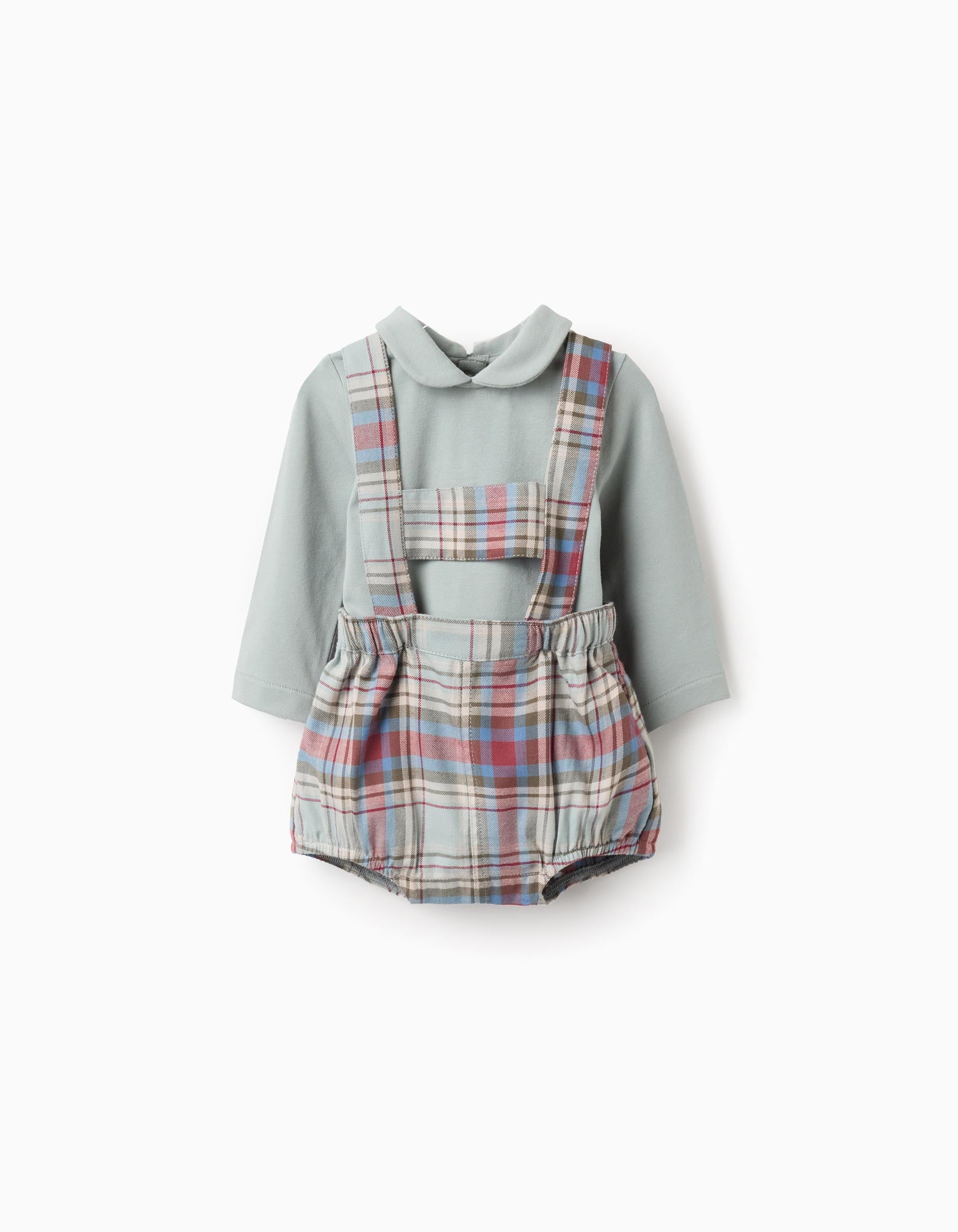 Bodysuit + Checkered Jumpsuit for Newborns 'B&S', Green/Beige