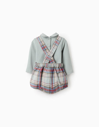 Bodysuit + Checkered Jumpsuit for Newborns 'B&S', Green/Beige