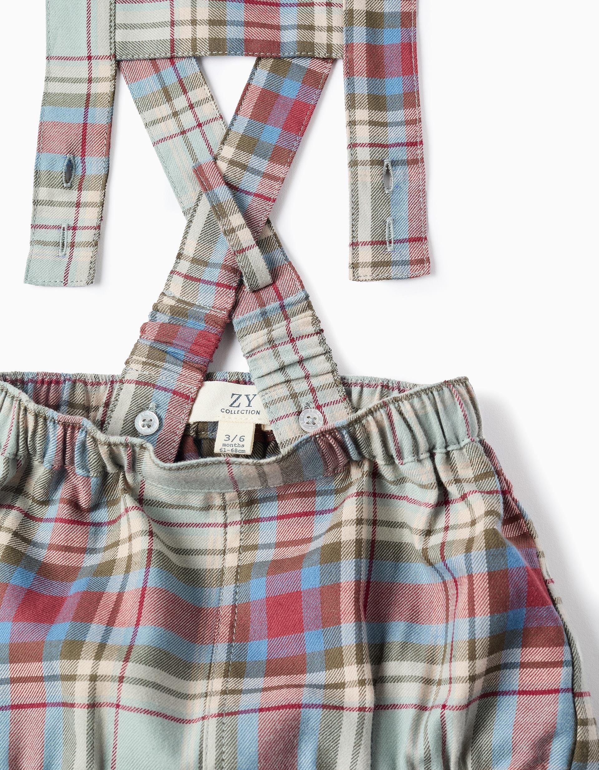 Bodysuit + Checkered Jumpsuit for Newborns 'B&S', Green/Beige