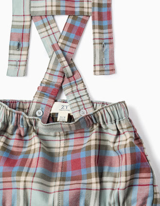 Bodysuit + Checkered Jumpsuit for Newborns 'B&S', Green/Beige