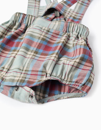 Bodysuit + Checkered Jumpsuit for Newborns 'B&S', Green/Beige