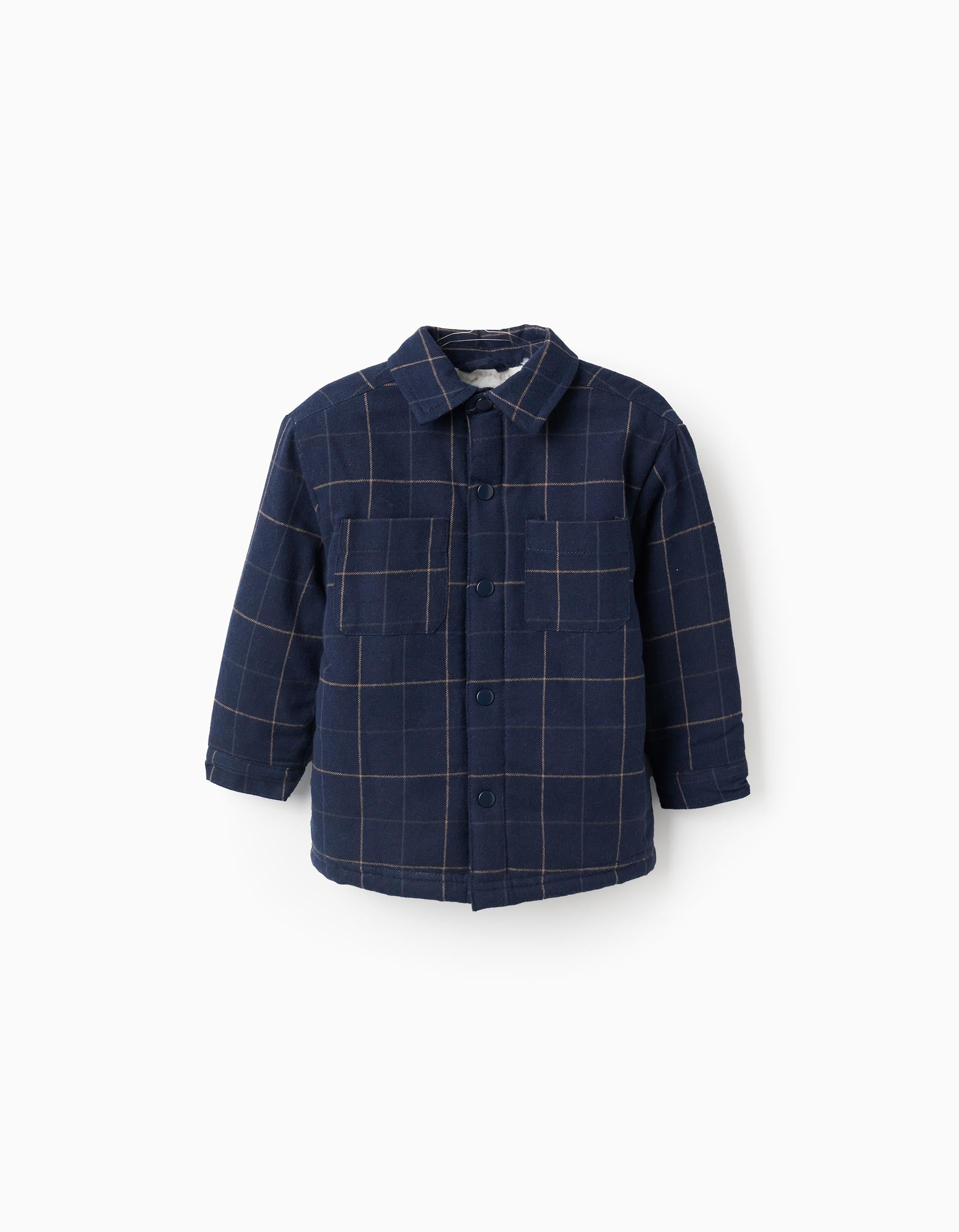 Blusão de flanela com interior em sherpa para bebé menino, azul-escuro