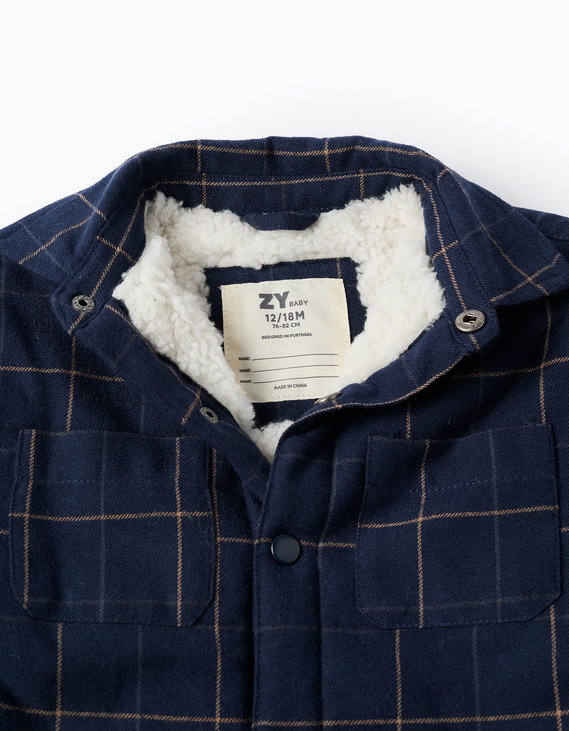 Blusão de flanela com interior em sherpa para bebé menino, azul-escuro