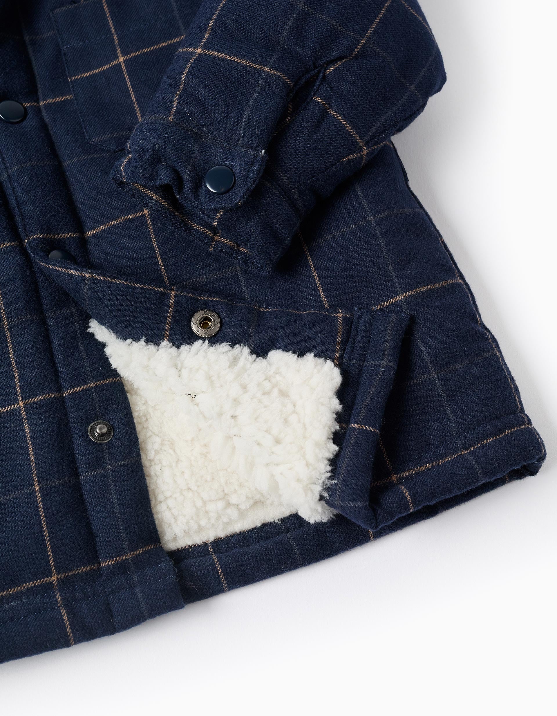 Blusão de flanela com interior em sherpa para bebé menino, azul-escuro