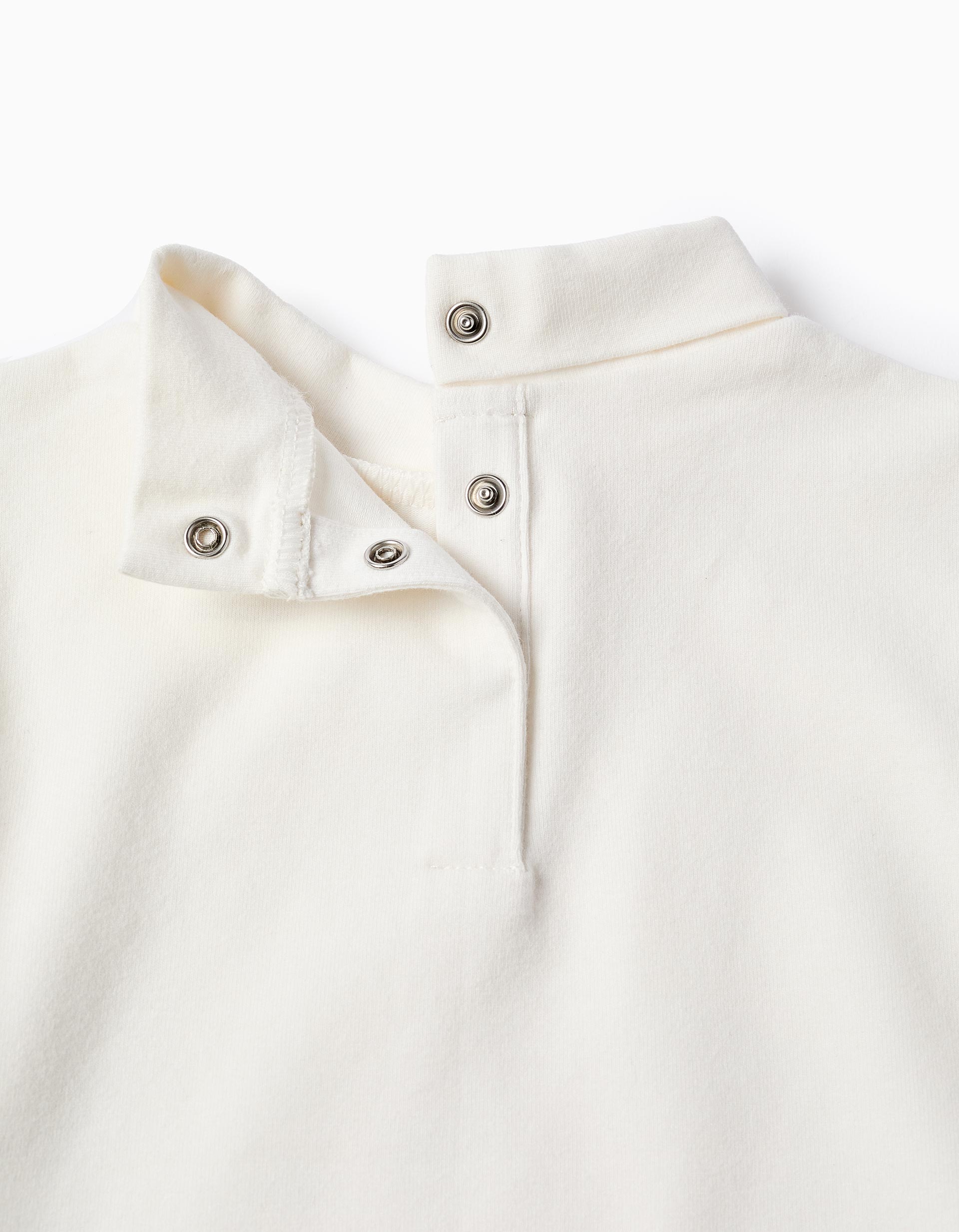 T-shirt de manga comprida de gola alta para bebé menina, branco