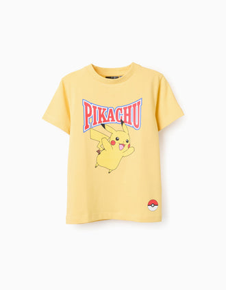 T-shirt de Algodão com Estampado para Menino 'Pikachu', Amarelo