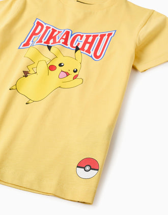 T-shirt de Algodão com Estampado para Menino 'Pikachu', Amarelo
