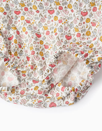 Macacão Combinado Floral para Recém-Nascida, Azul/Branco