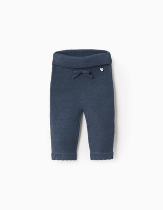 Calças de Malha com Lacinho para Recém-Nascida, Azul
