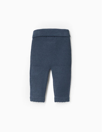 Calças de Malha com Lacinho para Recém-Nascida, Azul