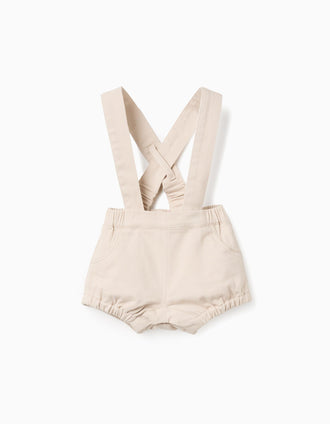 Combi-short en Sergé avec Bretelles Ajustables pour Nouveau-Né, Beige