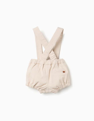 Combi-short en Sergé avec Bretelles Ajustables pour Nouveau-Né, Beige