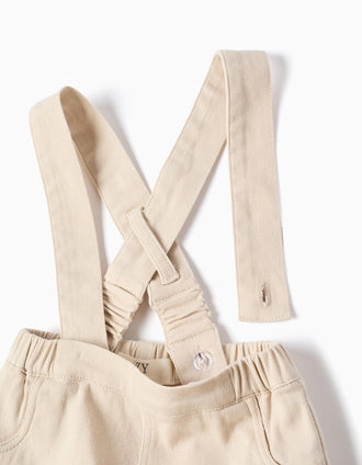 Combi-short en Sergé avec Bretelles Ajustables pour Nouveau-Né, Beige