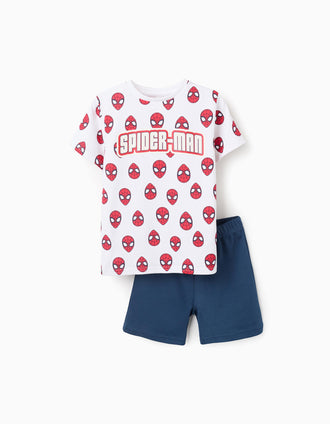 Pyjama en Coton Brille dans le Noir Spider-Man pour Garçon, Blanc/Bleu