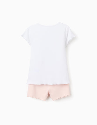 Pijama Curto Brilha no Escuro para Menina 'Stitch Angel', Branco/Rosa