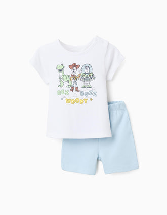 Pijama Curto de Algodão para Bebé Menino 'Toy Story', Branco/Azul