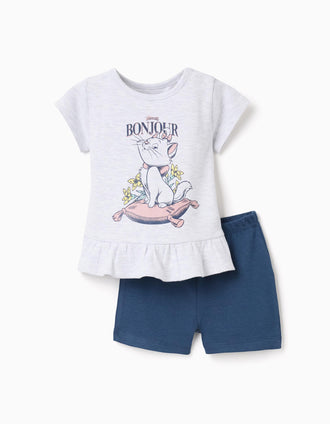 Pijama de algodão com estampado 'Marie' para bebé menina, cinza/azul