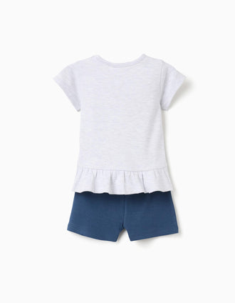 Pijama de algodão com estampado 'Marie' para bebé menina, cinza/azul