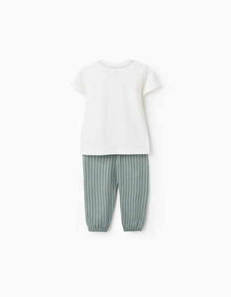 Pijama em Jersey de Algodão com Riscas para Bebé Menino, Branco/Verde
