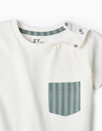 Pijama em Jersey de Algodão com Riscas para Bebé Menino, Branco/Verde