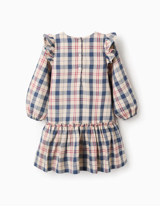 Vestido de Algodón a Cuadros para Niña 'B&S', Beige/Azul/Rojo
