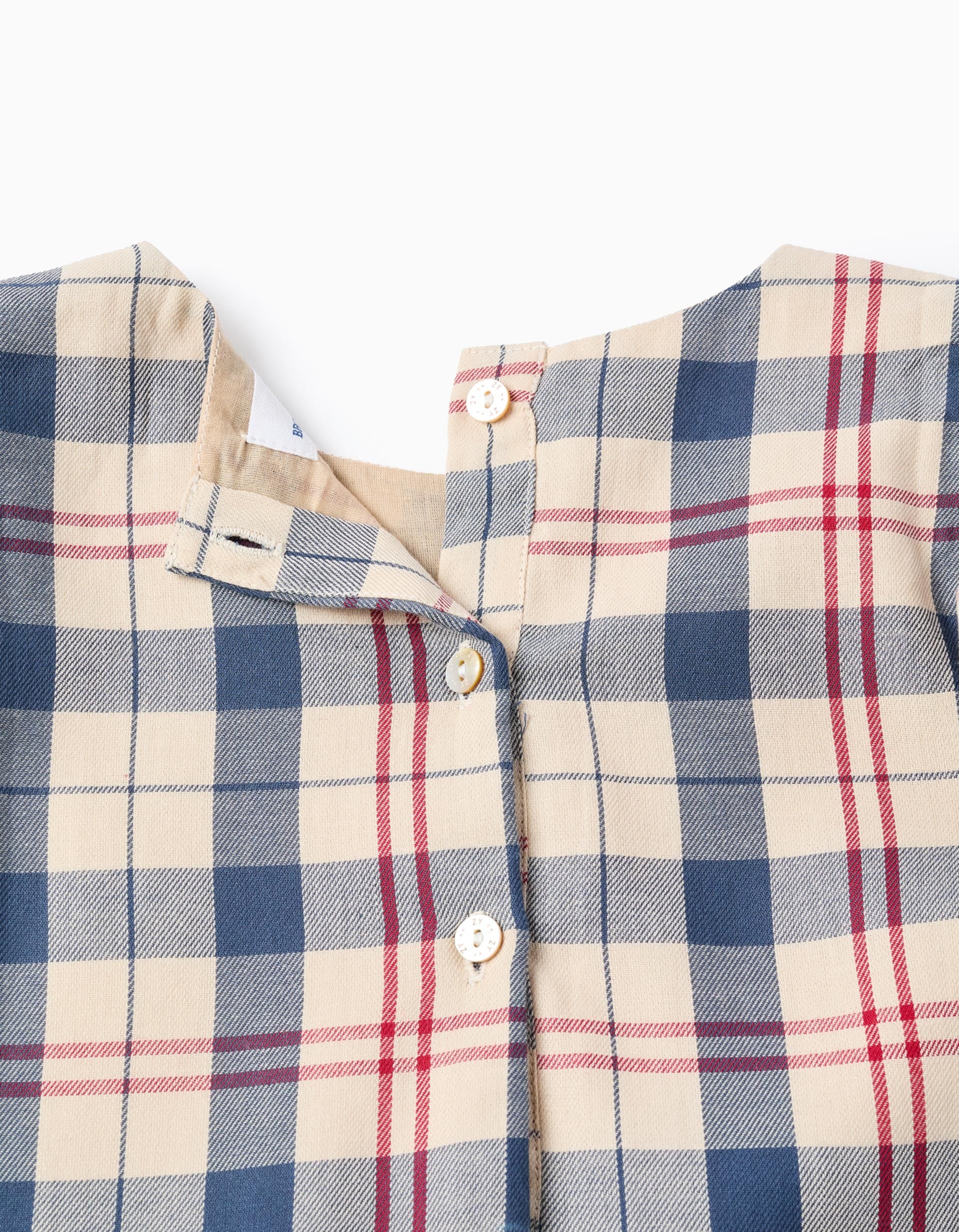 Checked Cotton Dress B&S for Girls, Beige/Blue/Red